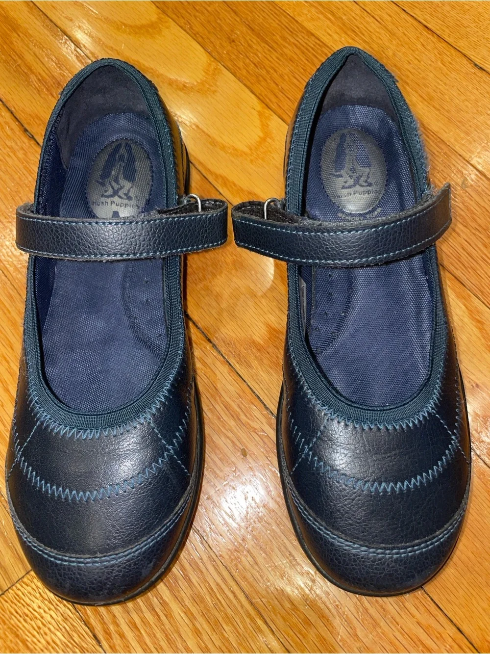 Hush Puppies Reese Navy Mary Jane School Shoes w/ Adjustable Velcro Strap EUC